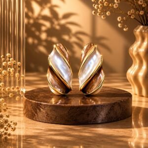 Teardrop Leaf earings ( Brown & Gold )