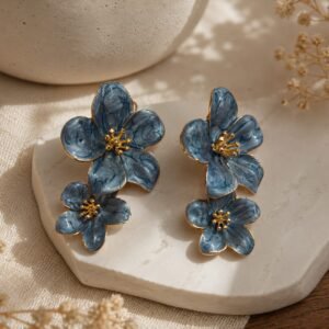 Enamel floral earrings (blue)