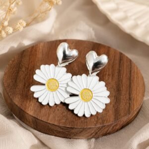 Daisy flower earrings (white & sliver )
